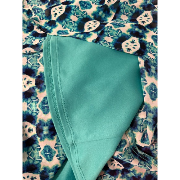 Dana Buchman Women's XL Teal Blue Geometric Print Sleeveless Ruffle Dress Lined - Picture 12 of 14